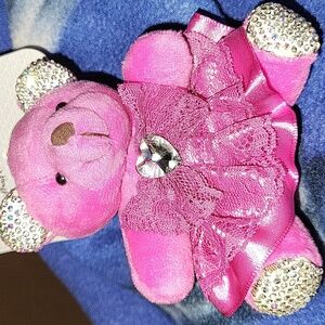 Natasha Pink Plush Bear Keychain with Rhinestones Bag Charm Brand New TL